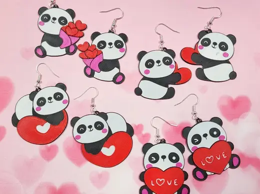 Valentine's Panda Earrings, No AMS, Quick Print
