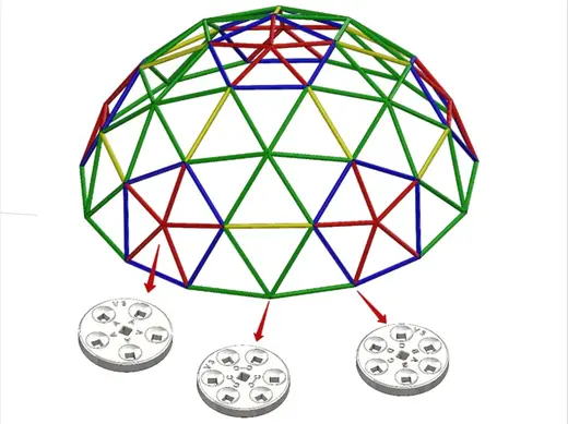 Knotenelmente für 3V - 4/9 geodesic Dome