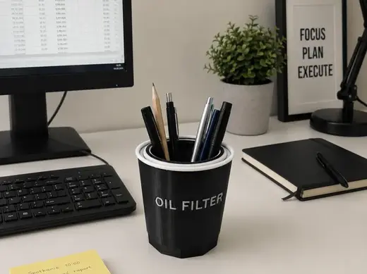 Oil filter desk organiser