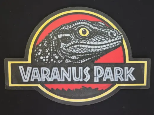 Plakette Varanus Park – Jurassic‑Park‑inspiriert