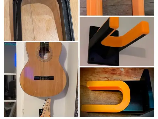 Electric + classical guitar wall mounts TPU + PETG