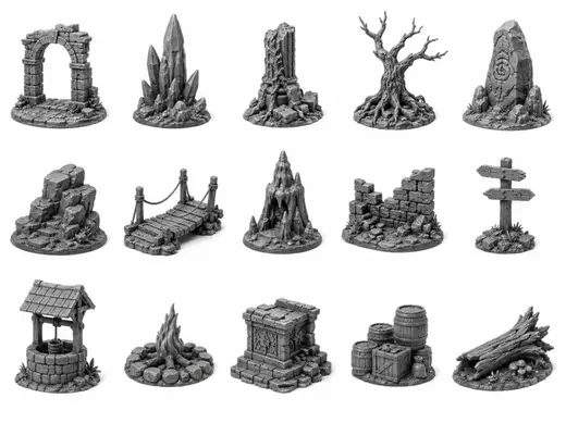 Fantasy Terrain Miniatures Set Scenery Pieces
