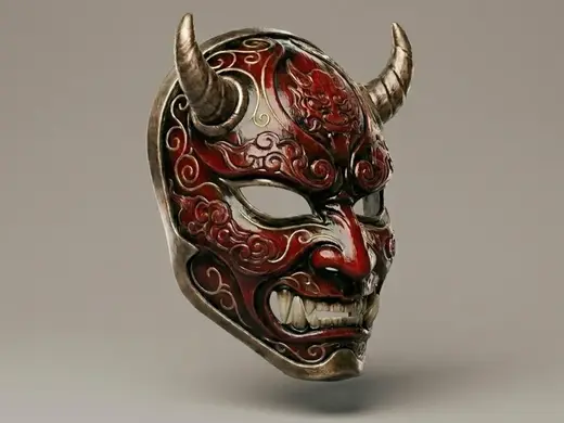 Ornate full face oni mask (wearable)