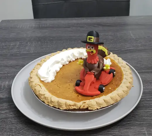 Thanksgiving turkey in a go kart