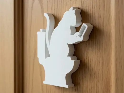 Cat on Toilet Scrolling Phone – Sign