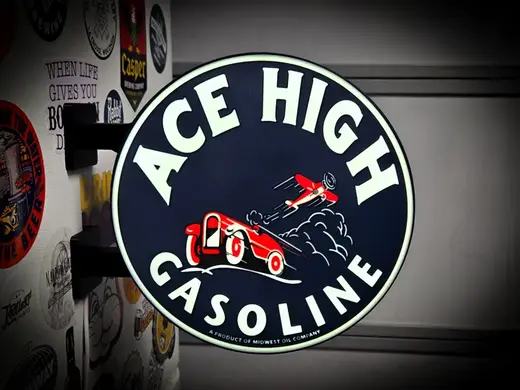 ACE HIGH GASOLINE ~ 2-Sided Round Lightbox
