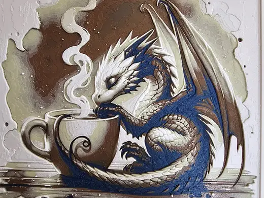 Coffee and Dragon - Wall art - Hueforge - 200x200