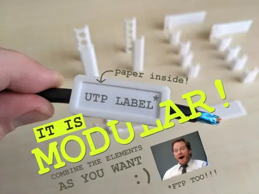 Modular UTP ethernet RJ45 cable label / tag clip