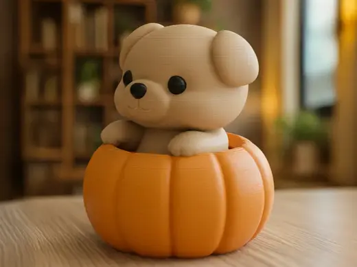 Cute Dog in Pumpkin - Halloween Teddy Doggy