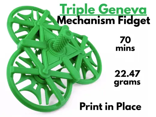 Triple Geneva Mechanism Fidget (Print in Place)