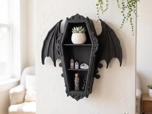 Coffin Bat Wings Gothic Wall Shelf