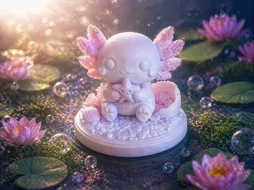 Süßes Axolotl mit Muschelschale Kawaii Deko Figur