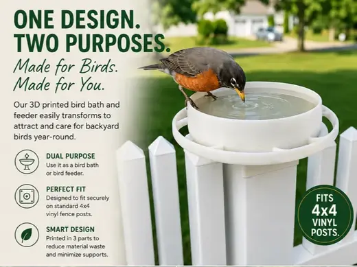 Fence Post Bird Bath & Bird Feeder