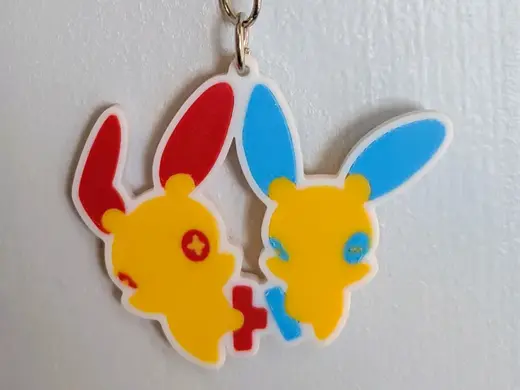 Plusle Minun Pokemon Keychain (AMS Minimalist Art)