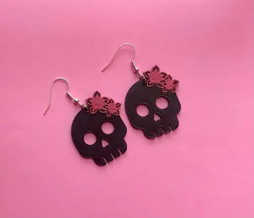 Earring skull flower halloween pendientes aros