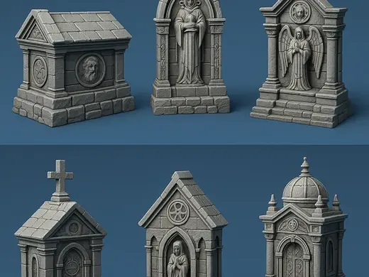 Medieval Stone Shrines and Tomb Set