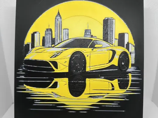 Yellow Super Car cityscape hueforge