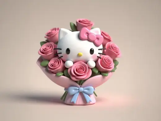 hellokitty花束-手持鲜花系列-可爱三丽鸥周边摆件公仔-儿童女孩涂色玩具