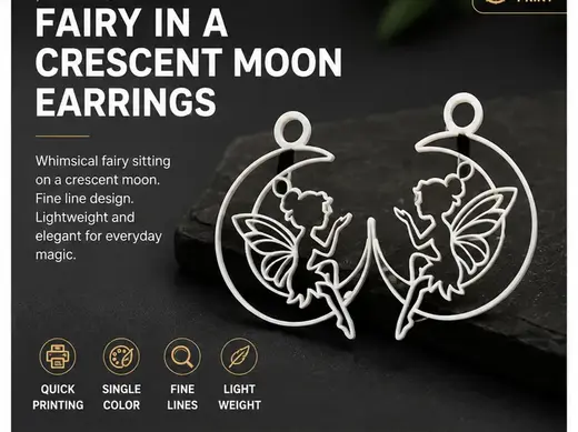 Fine line Fairy in a crescent moon earrings