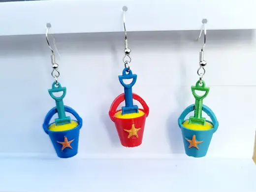 summer beach bucket and spade earrings