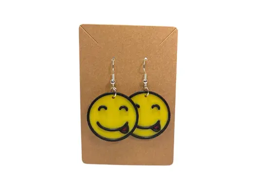 Smiley Face Tongue Out Earrings - Double Sided