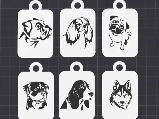 dogs set 4 keychains/charms