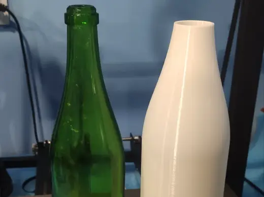 An enlarged bottle of Soviet champagne