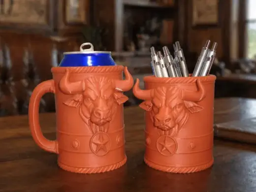 Western Brahman Bull Can & Pen /Pencil Holder Set!