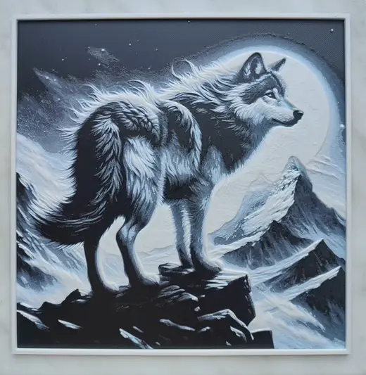 Wolf with moon in the mountains - Hueforge