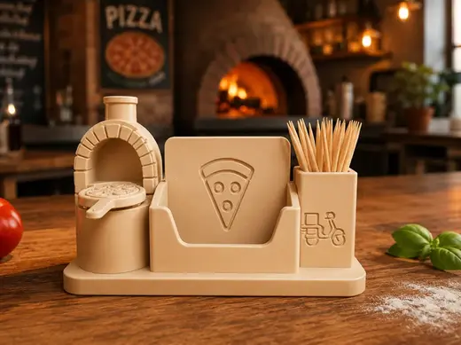 Moderner Visitenkartenhalter fuer Pizzeria