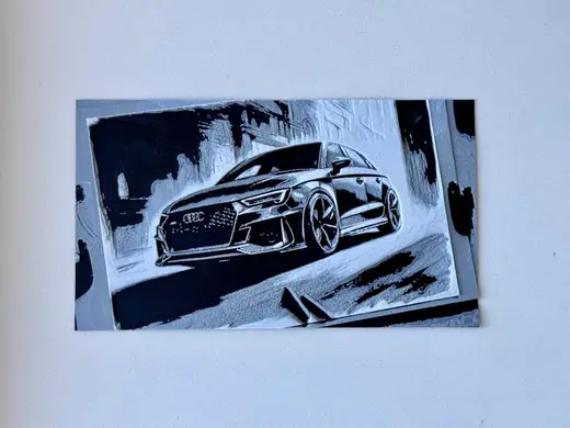 Audi RS3 in charcoal drawing style