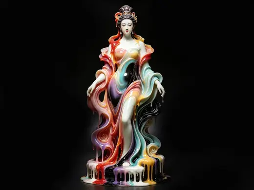 七彩流韵・古风仕女 摆件 单色模型 倒置打印