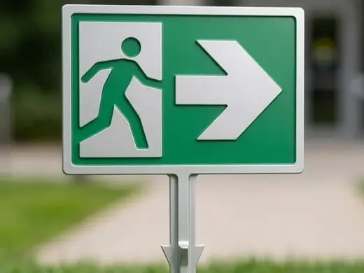 Fluchtweg- / Notausgang-Schild mit Erdspiess