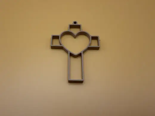 Cross with Heart Outline Pendant / Keychain