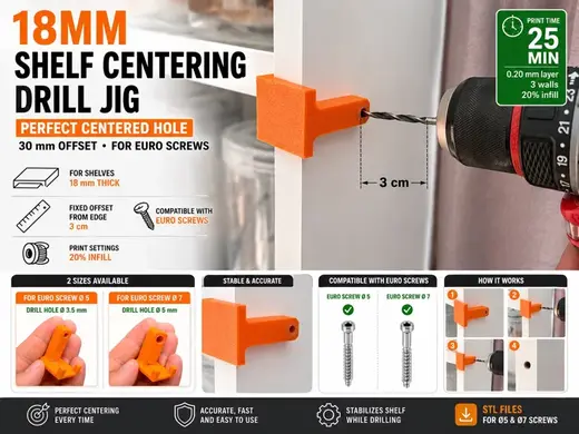 18 mm Shelf Drill Jig 30 mm Offset For Euro Screws