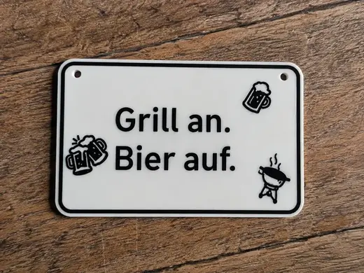 "Grill an Bier auf" Schild