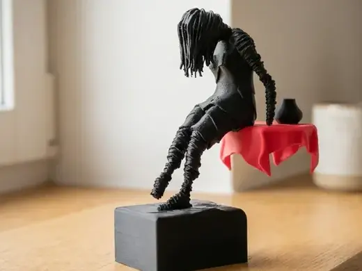 Floating Table Girl Sculpture - Surreal Art