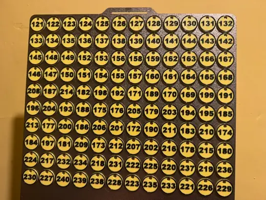 Tokens with numbers 121-480 With hole