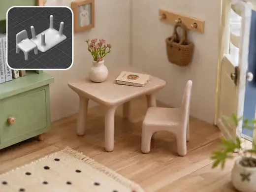 Kindergarten Table and Chair Miniature Model Set