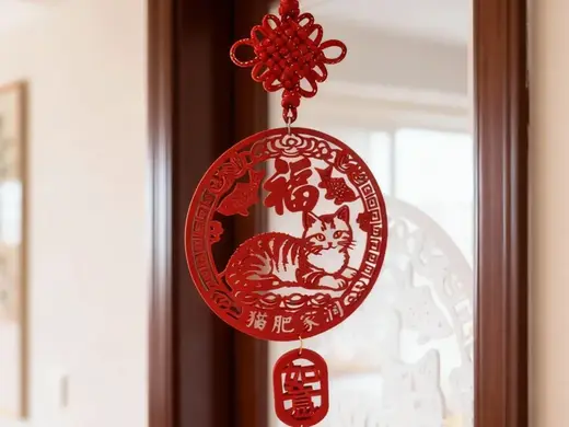 猫肥家润猫咪春节圆形福挂|门挂|春节装饰|猫咪挂件|猫咪窗花|猫咪春节冰箱贴|易打印