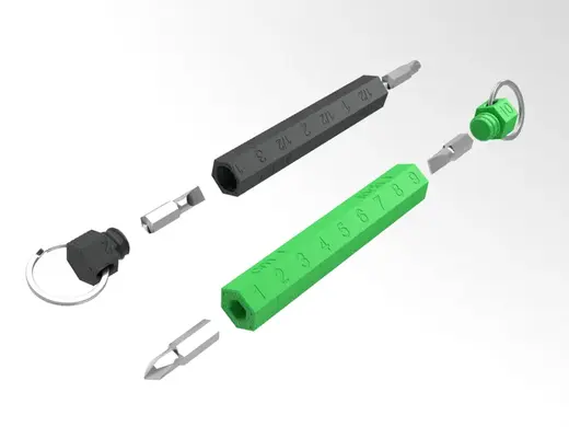 Multi-purpose keychain with screwdriver and rule
