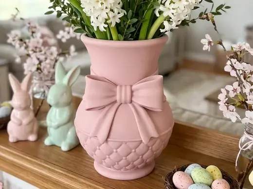Quilted Spring Bow Vase - Easter Flower Pot Decor