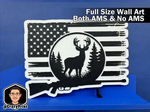 Patriotic Flag Deer Hunting Wall Art - No AMS