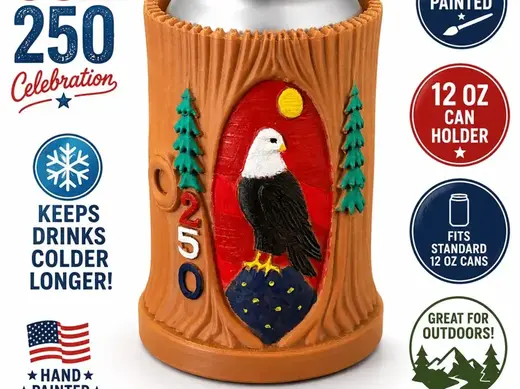 USA 250 Hand Painted 12 oz Bald Eagle Can Holder