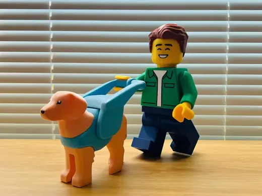 Blind Guy With His Guide Dog Big Brick Figure