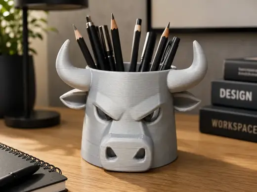 Angry Bull Pen Holder-Desk Organizer Cup