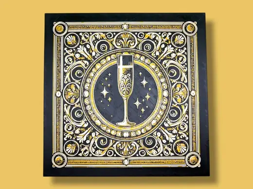 Midnight Toast – Gilded Champagne Glass Hueforge