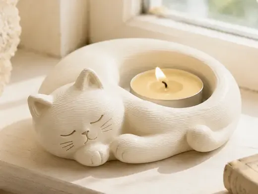 蜷睡小猫氛围烛台