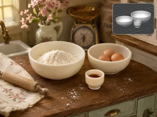 Dollhouse miniature model: Soup bowl and cup #7