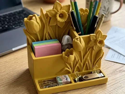 Floral Desk Organizer Tulip Daffodil Pencil Holder